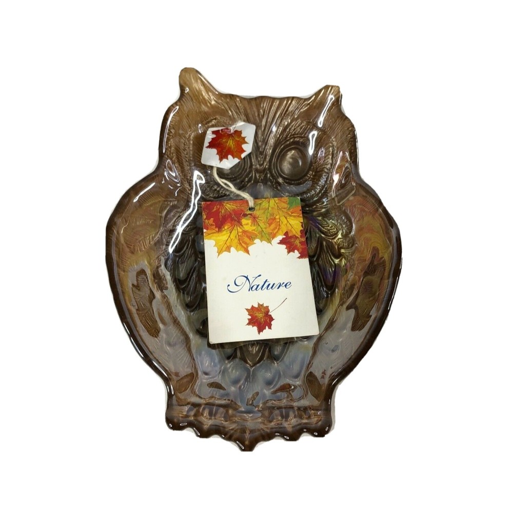 Stylesetter Bronze Iridescent Brown Glass Owl Candy Trinket Dish Made in Turkey